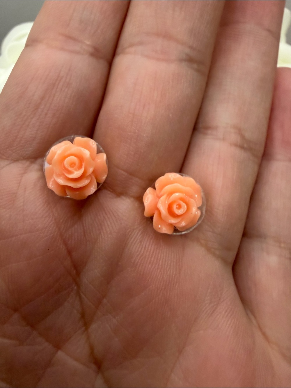 Delicate Coral Rose Stud Earrings - Women's Floral Jewelry